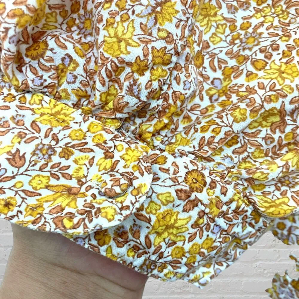 J.Crew Puff Sleeve Blouse Yellow Floral Peplum 16 Countryside Rustic Boho Summer